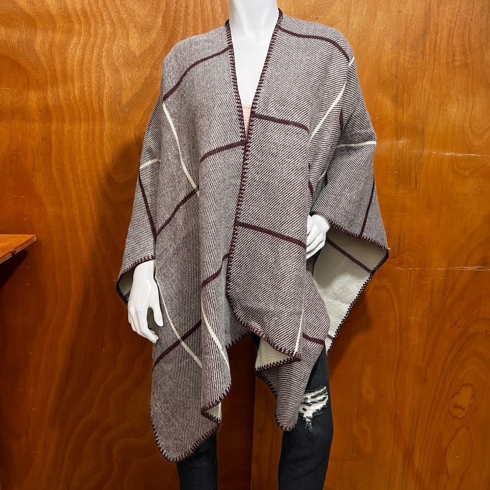 Moss Rose Women's Plaid Knit Poncho Wrap Open Front One Size